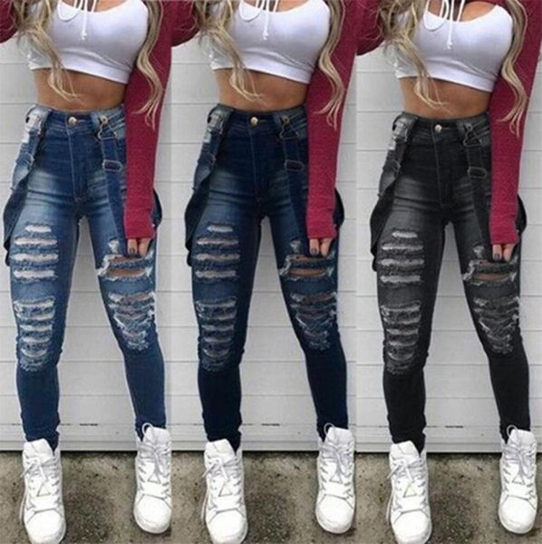 

ladies fashion super high waist stretch hip jeans with buttons women039s denim skinny ripped pants slim pencil trousers8012376, Black;blue