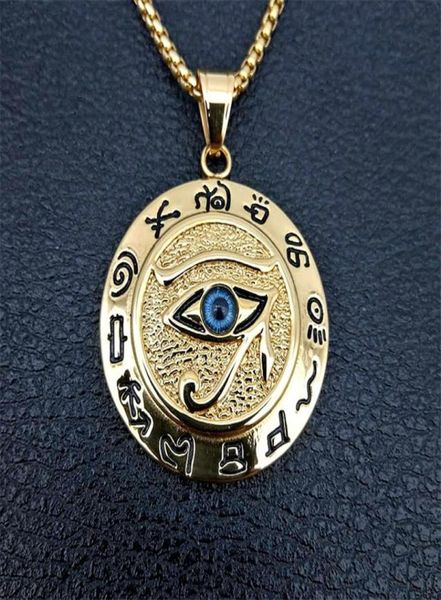 

pendant necklaces ancient egypt the eye of horus for women and men gold color stainless steel round jewelry drop4692213, Silver