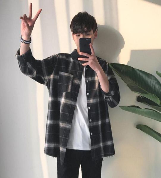 

spring fashion plaid shirts oversized long sleeve shirt men loose casual flannel checkered men039s jackets6279625, Black;brown
