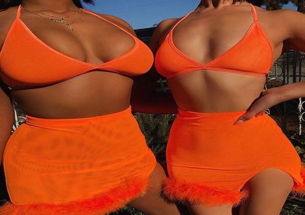 

omsj neon green pink short two piece set crop and skirt suit matching sets summer clothes for women ropa mujer 20195788439, White