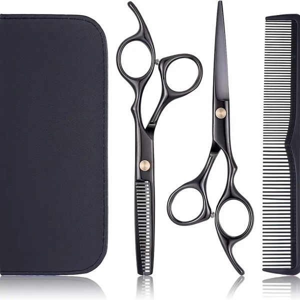 

premium hair cutting & thinning shears kit - professional hairdresser scissors set for home salon use (black)