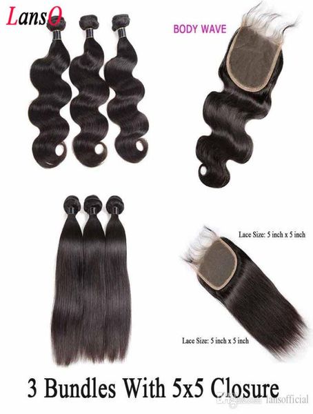 

malaysian hair weave straight 3 bundles with 5x5 lace closure body wave human hair bundles with 5x5 lace closure human hair extens1167910, Black