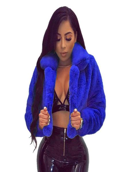 

jrry warm fluffy faux fur coats jackets furry fake fur women cropped jacket open stitch overcoat 6 colors plus size xxl y20019654400, Black;brown