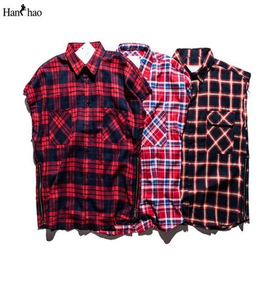 

whole plaid shirts men sleeveless 2017 streetwear flannel side zipper mens shirt hip hop shirts for men8124294, White;black