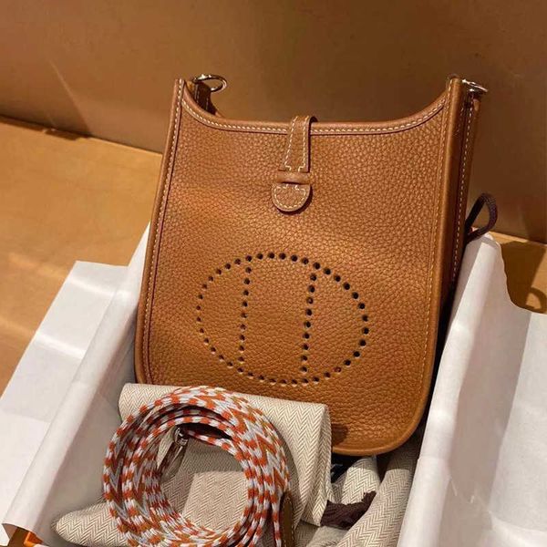 

designer bags hemrres new hollow 2023 bucket bag head layer cow leather evelynn lychee grain women's one shoulder cross body mobile pho