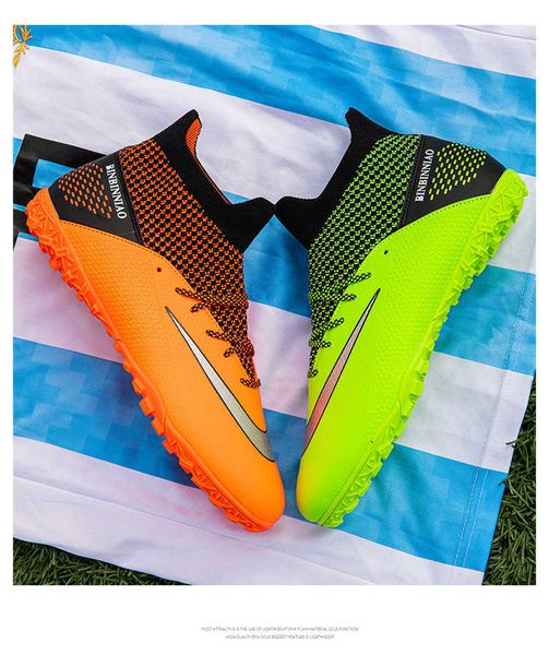 

womens mens tf ag football boots soccer shoes high training shoes orange green