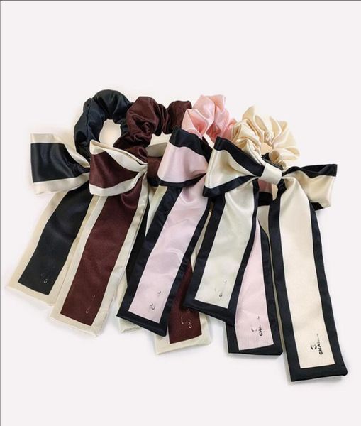 

4colors designer double letters print flowers bowknot large intestine hair ties rope women scrunchies hairbands elastic rubber ban8275714, Pink