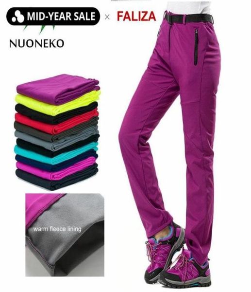 

nuoneko women warm winter pants thick fleece lining trousers black softshell pants thermal waterproof windproof woman pm213842852, Black;white