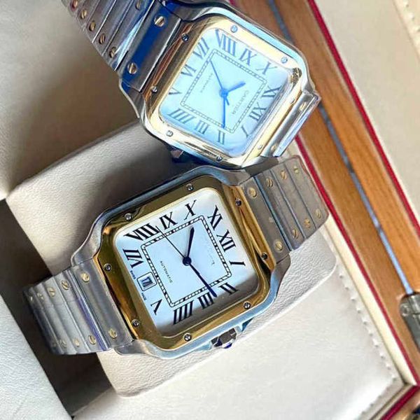 

designer santos watch automatic movement watches 6xj7 sapphire mirror date uhr montre carter with box perfect gift prx relojo homme, Slivery;golden