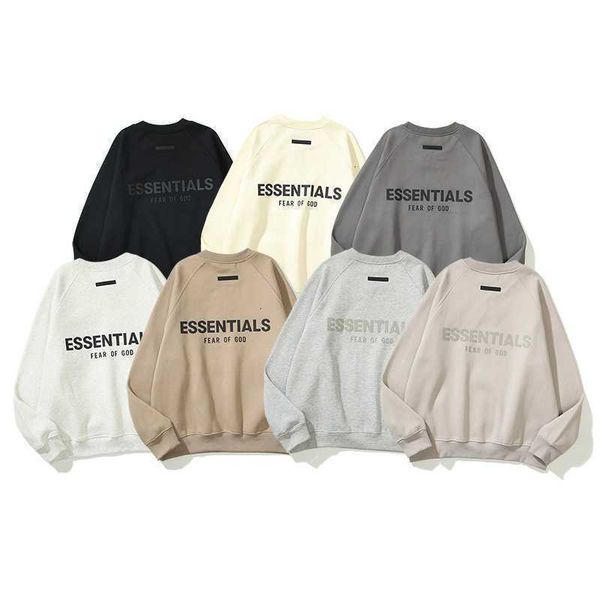 

fashion brand esential double thread adhesive round neck plush sweater for men and women's same style couple pullover, Black