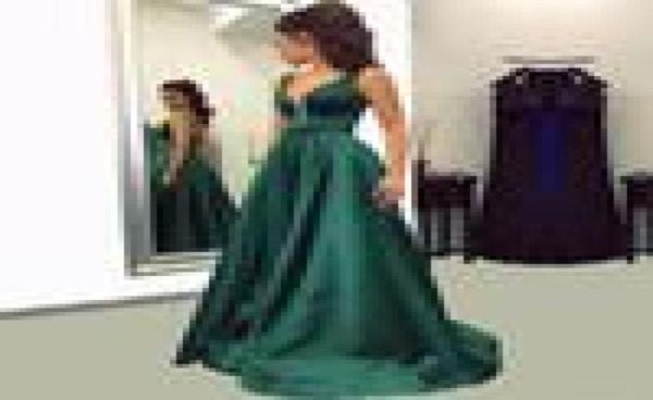 

hunter green prom dresses 2020 deep v neck satin floorlength long dresses party evening wear open back vestido de festa prom dres3276370, Black;red