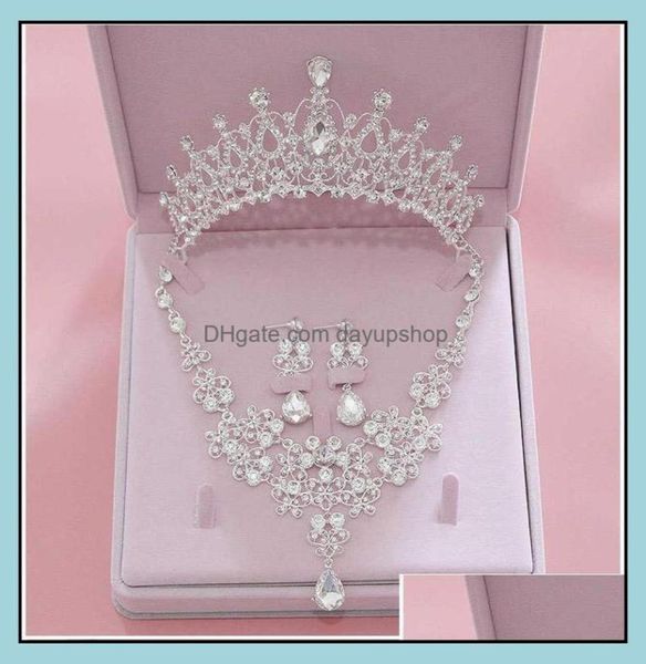 

other hair jewelry bling set crowns necklace earrings alloy crystal sequined bridal aessories tiaras headpieces drop delivery 20216646249, Golden;white