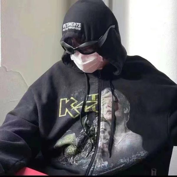 

vetements zip up hoodie men hooded movie printed casual hoodie sweater oversized hoodie men's fashion top, Black