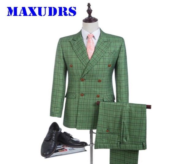 

new design green glen plaid groom tuxedos tweed suits groomsman suit custom made man suit double breasted wedding suit 2 psc4953599619172, Black;gray