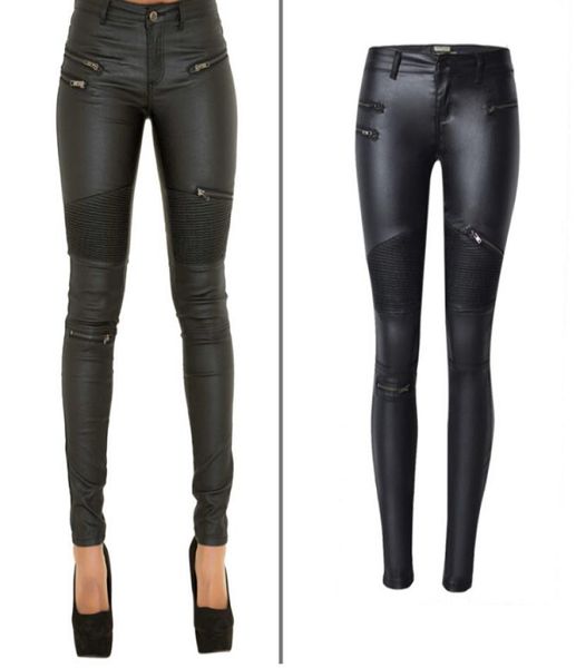 

faux leather pants women elastic zipper leather pants trousers plus size 2017 leren broeken clothing slim fit pencil pants1153773, Black;white