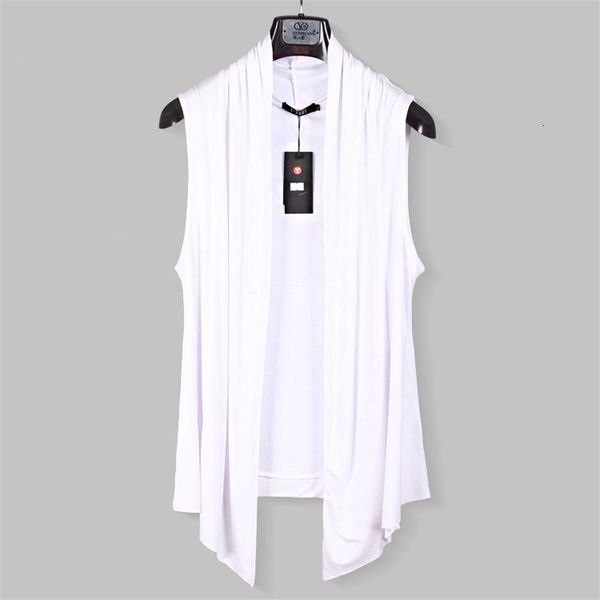 

men's vests summer men black white gray color sleeveless vest long cardigan punk streetwear man fashion cape korean vintage cloak 23080