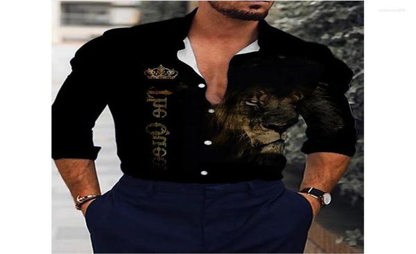

men039s casual shirts social fashion men oversized shirt lion print long sleeve men39s clothing club cardi1568688, White;black