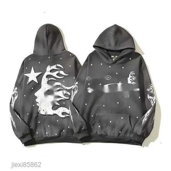 

2003fashion hoodie mens vintage distressed flame graffiti print loose high street couple pullover 33336, Black