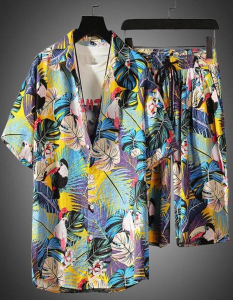 

summer sets men casual beach wear 2 piece set prined shirt shorts clothes floral print shirts 5xl men039s tracksuits2720909, Gray