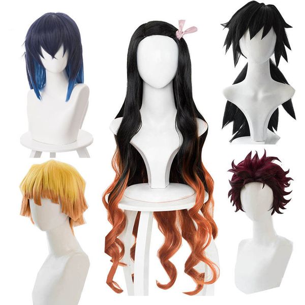 

cosplay wigs demon slayer kimetsu no yaiba nezuko tanjirou agatsuma zenitsu tomioka giyuu inosuke cosplay wigs earrings mask 230808, Black