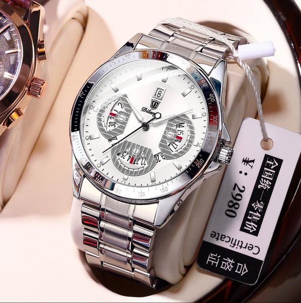 

fashion men women's watches leather belt quartz wrist watches modern sports wristwatches chronograph stainless steel strap noctilucent, Slivery;golden