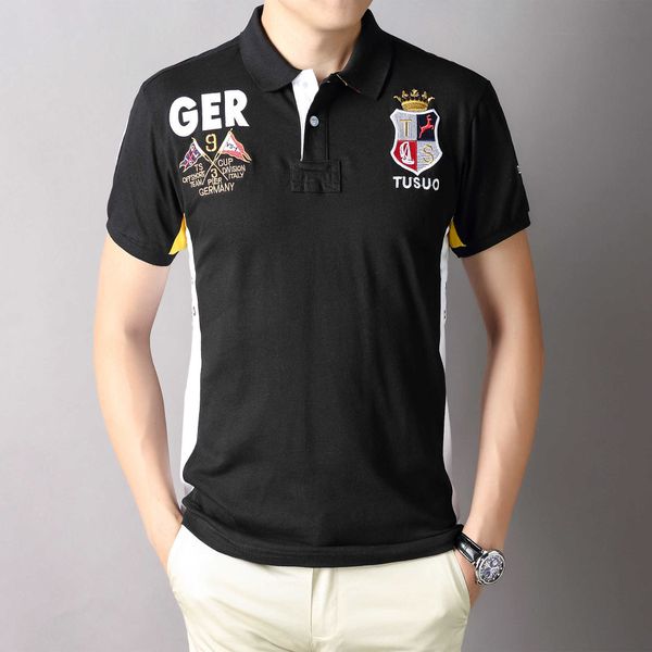 

polo shirt men's short-sleeved embroidery casual british sports black contrast panel cotton large size fashionable and handsome, White;black