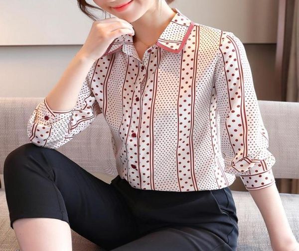 

casual satin silk shirts women blouse fashion polka dots striped chiffon female elegant ladies work shirt women039s blouse5270651, White