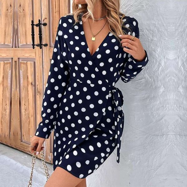 

wholesale autumn and winter womens clothing wave dot one piece dress, Black;gray