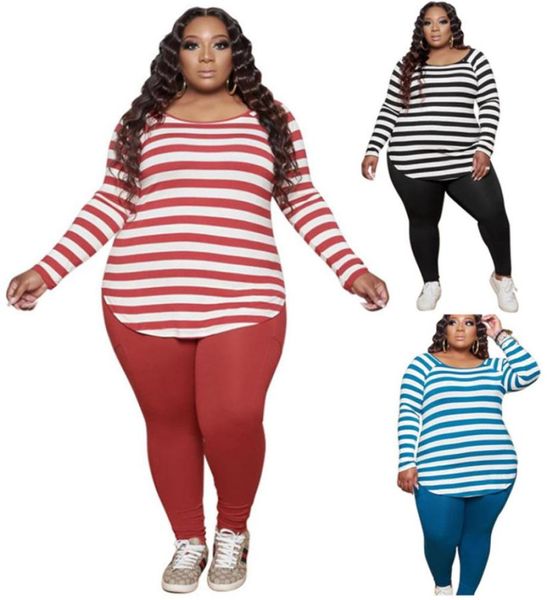 

plus size l5xl women sweatsuit hoodies 2 piece set striped print shirtsleggings fall winter clothing jogger suits sports outfits6574363, Black