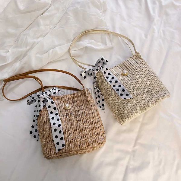 

drawstring 2023 summer new bowknot bag pp woven bag handheld beach bag single shoulder crossbody pearl bagstylishhandbagsstore