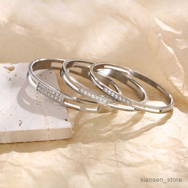 

bangle gold and silver bracelet titanium steel bracelet carved bracelet micro diamond couple bracelet r230808, Black
