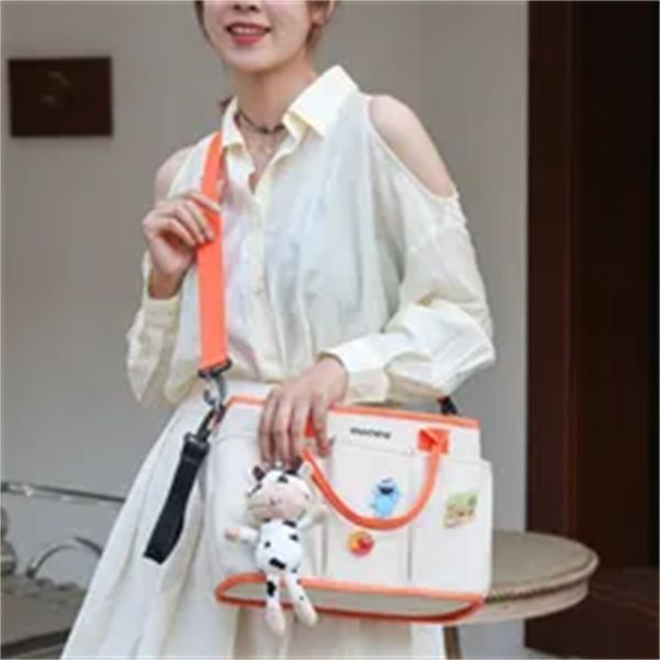 

korean mother bag baby diaper bags waterproof cartoon embroidery thermal insulation multifunctional mommy bag food storage bags a2, Black