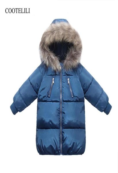 

cootelili cotton winter jacket for boys girls real raccoon fur hat winter coat for boys long style kids parka children clothing 209551551, Blue;gray
