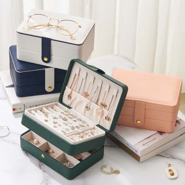 

jewelry boxes ly double layer box green practical earrings necklaces display pu leather organizer for women 230808, Black;white