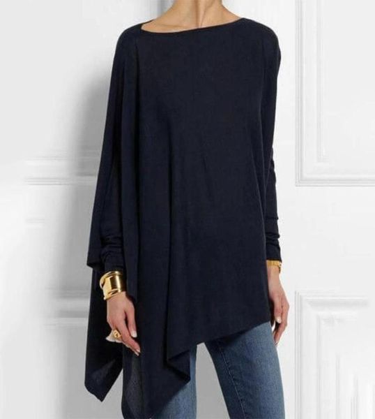 

women causal long sleeve cotton blouse spring fall loose lrregular big size female solid sweatshirt oneck pullover7043782, White