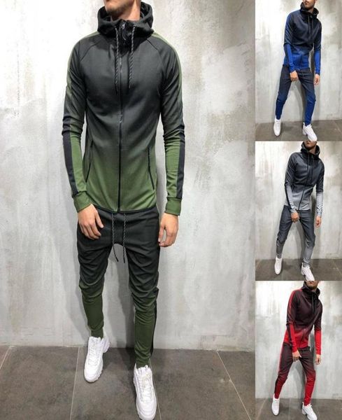 

zogaa men tracksuit 2 piece set 3d gradient color casual sweatsuit hoodie sweatshirts and pants set sportswear mens joggers sets5732761, Gray