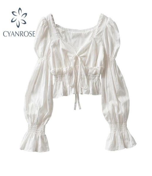 

french pleated lantern long sleeve shirt for women039s spring and autumn vintage white square collar blouse female 2203184269543
