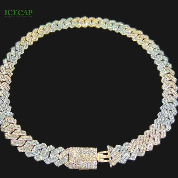 

hip hop jewelry 925 sterling silver 2 tone iced out custom initial cuban necklace baguette cut vvs moissanite cuban link chain