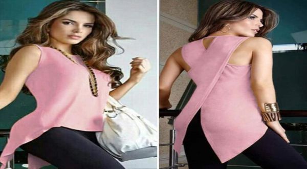 

women039s blouses shirts plus size womens and hollow irrgular chiffon ladies summer sleeveless o neck female solid 7078358, White