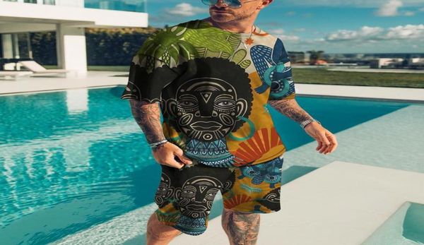 

men039s tracksuits summer vintage 3d printed tracksuit 2 piece set men shorts sets short sleeve tshirt and mens clothing street9360058, Gray