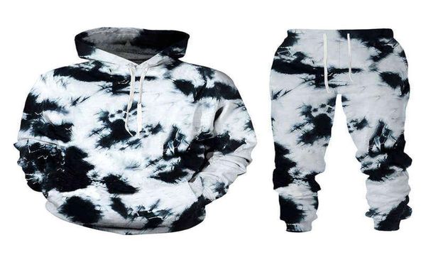 

new fashion tie dye style pullover sweatshirt hoodie and pants set harajuku men women tracksuit casual men039s clothing suit g11124632, Gray