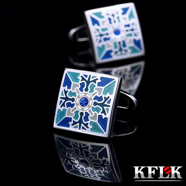 

cuff links kflk jewelry french shirt cufflink for mens brand blue cuff link button luxury wedding groom enamel guests 230807, Silver