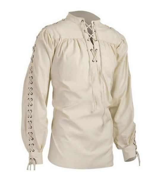 

mens blouse medieval pirate shirt viking renaissance lace up halloween mercenary scottish jacobite ghillie new9665063, White;black