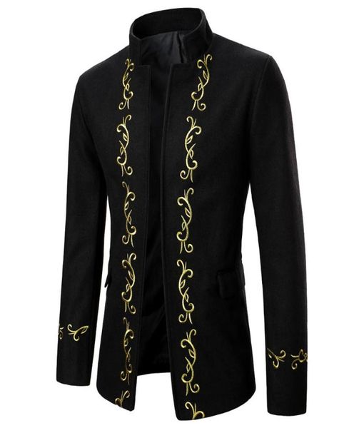 

men039s jackets winter men jacket casual fashion stand collar gold embroidery design classic coat4906475, Black;brown