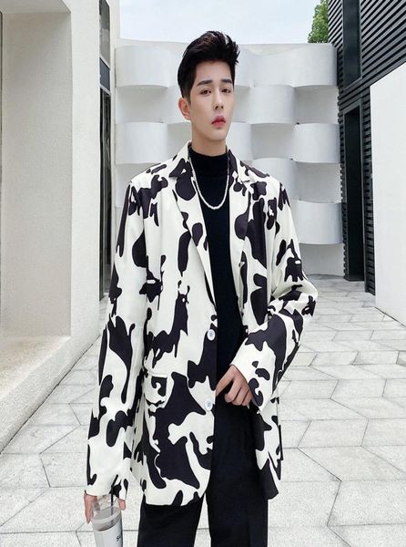 

iefb men039s wear black white cow printed small suit for men loose big size long sleeve single breasted blazers autumn 9y3994 8554130, White;black