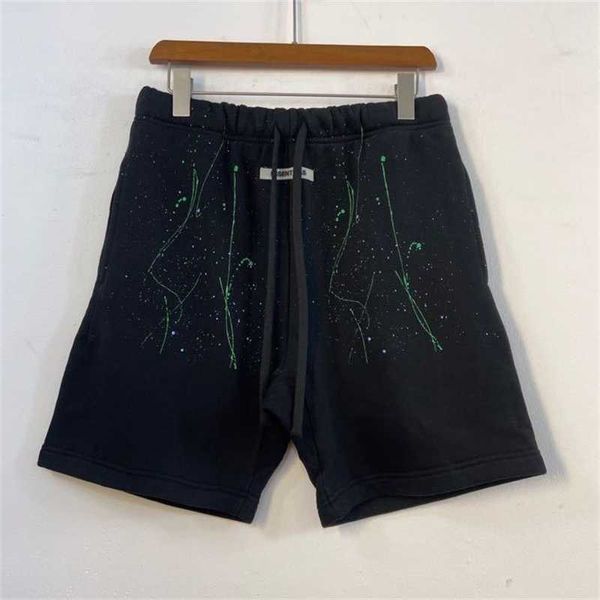

gaojiechao brand feel of god multi thread splash graffiti printed esential plush casual shorts, Black