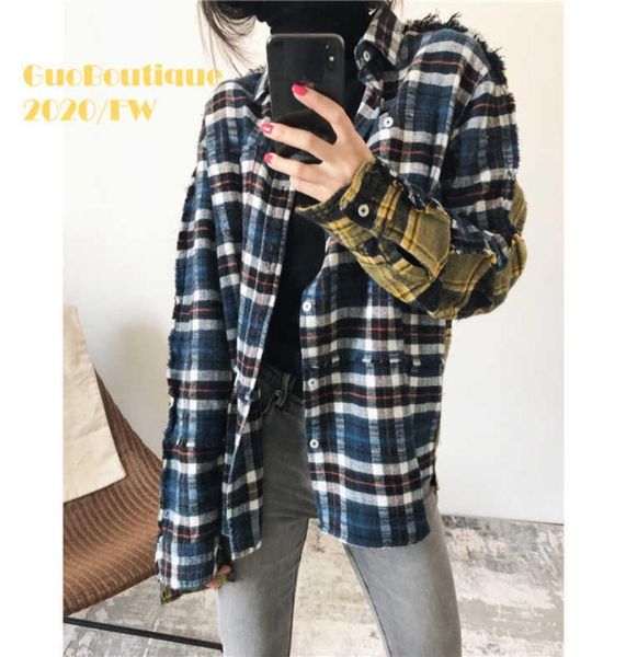

women039s shirts r13 girls close their eyes into aw20 fashionable contrast tassel stitching loose bf wind brushed plaid shirt4594285, White