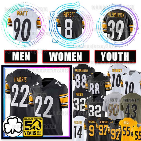 

22 najee harris football jersey 24 joey porter jr. george pickens steelers kenny pickett 90 t.j. watt cameron heyward tj mitchell trubisky 3, Black;red