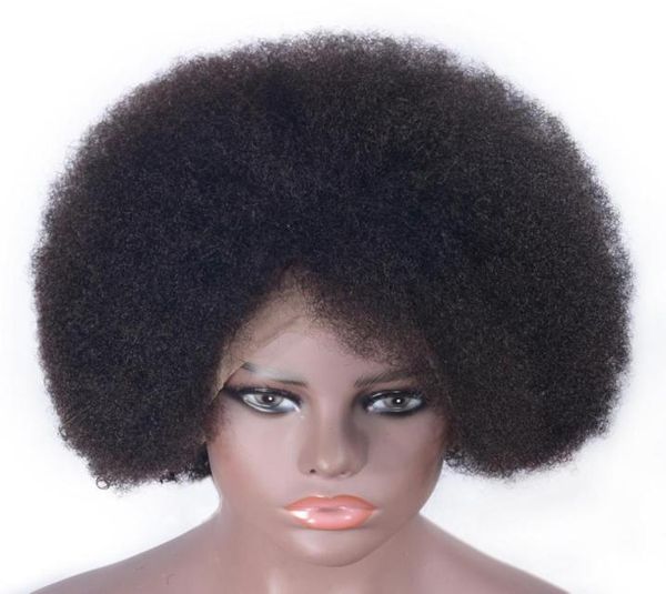 

13x6 afro kinky curly human hair wigs brazilian remy hair lace front wig pre plucked with baby hair15458807253262, Black;brown