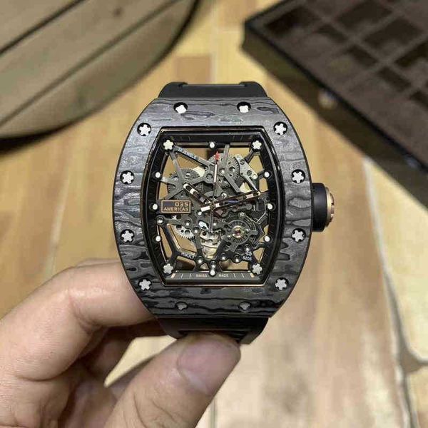

richa millers wristwatch 035 automatic mechanical watch black carbon fiber gmt clock reloj skeleton tourbillon fashion leisure mens watches